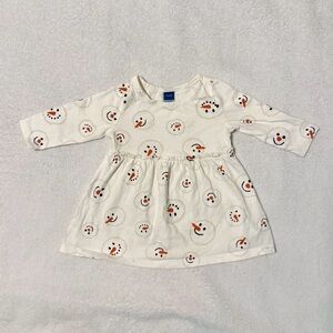 Old Navy Baby Girls White Snowman Cotton Long Sleeved Dress size 3-6 months